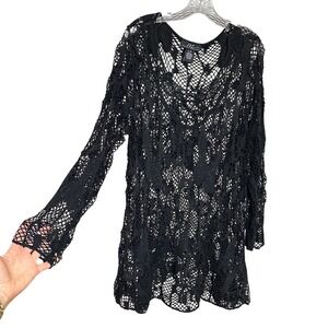 Midnight Velvet Black Crochet Lace Kimono Cardigan Cover Up Tunic 2X Whimsigoth
